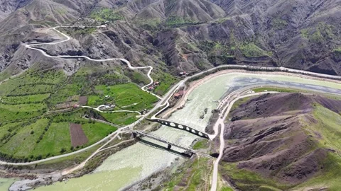 Aerial Orbit Around Summit Ruins and Ancient Fortress Walls Video stock 344847904