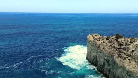 Aerial Orbit Around Volcanic Cliffs Above Atlantic Ocean Azores Stock Footage 336307249