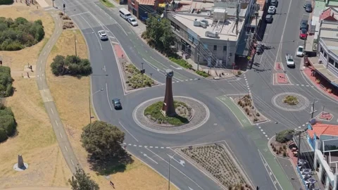 Aerial Orbit of Black Rock Clock Tower Roundabout in Melbourne Australia Stock Footage 327889248