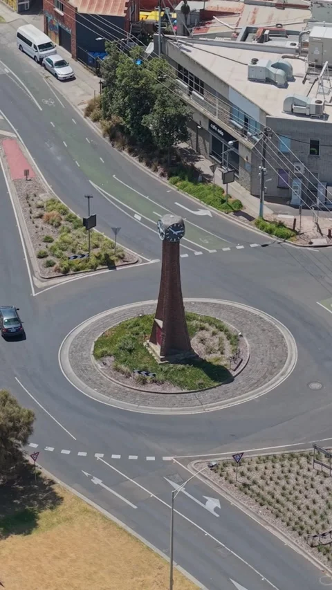 Aerial Orbit of Black Rock Clock Tower Roundabout in Melbourne Australia Stock-Footage 327911463