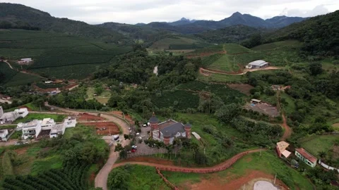 Aerial orbit of Castelo do Cafe in Manhuacu, Minas Gerais, Brazil a coffee-based Stock Footage 229585016