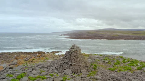 Aerial Orbit of Constabulary Outpost at Crab Island. Ireland 動画素材 312873201