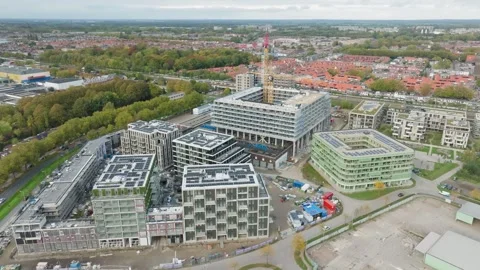 Aerial orbit construction site building new residential apartments Stock Footage 320570626