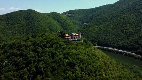 Aerial Orbit of Dormition Monastery in Serbias Ovcar-Kablar Gorge Stock Footage 312901960
