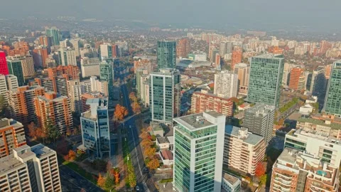 Aerial orbit establishing the upper-middle-class buildings in Las Condes Stockbeeldmateriaal 340322658