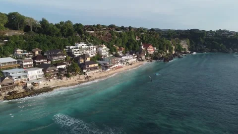 Aerial orbit forward right over Bingin Beach, Bali Stock Footage 329004647