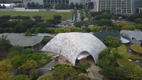 Aerial Orbit of the Future of Us Pavilion Stock Footage 246325832