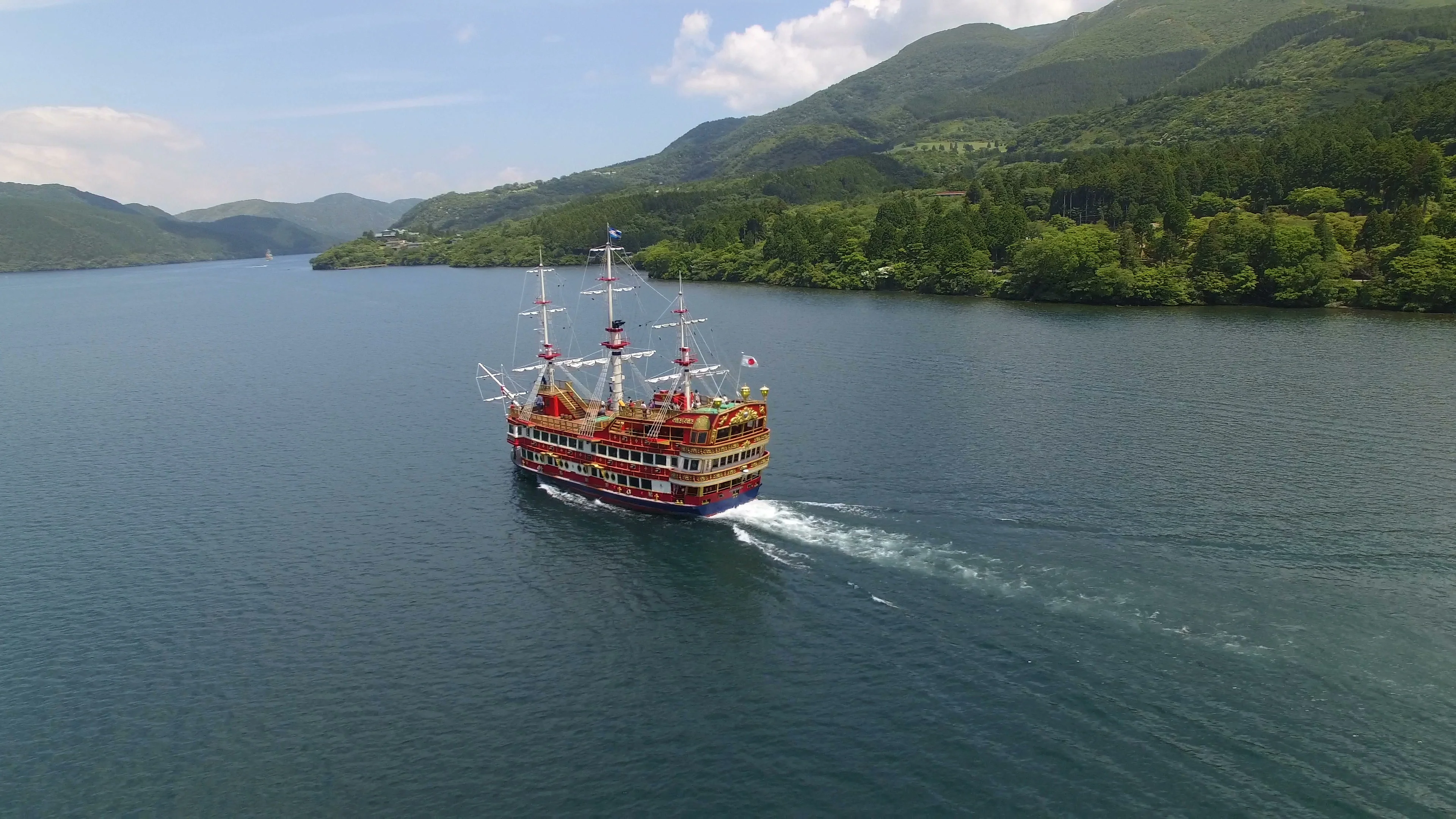 Aerial Orbit Hakone Pirate Ship Ferry On Stock Video Pond5