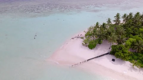Aerial Orbit of Narrow Sand Spit With Palm Trees Extending Into Lagoon 스톡 동영상 331753863