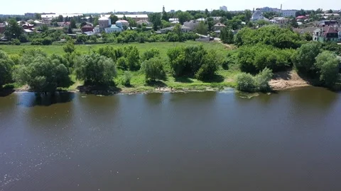 Aerial orbit over river landscape Kolomna Vidéo 327404372