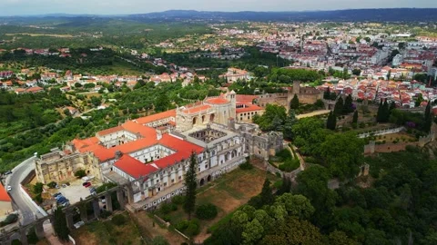 Aerial orbit panorama – Convent of the Order of Christ, Tomar Portugal Stock Footage 315078702