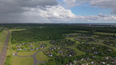 Aerial Orbit Revealing the Circular Design of Haveforeningen Harekaer Stock Footage 345068135