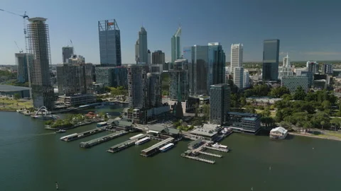 Aerial orbit shot of Perth CBD in daytime Video stock 236545743