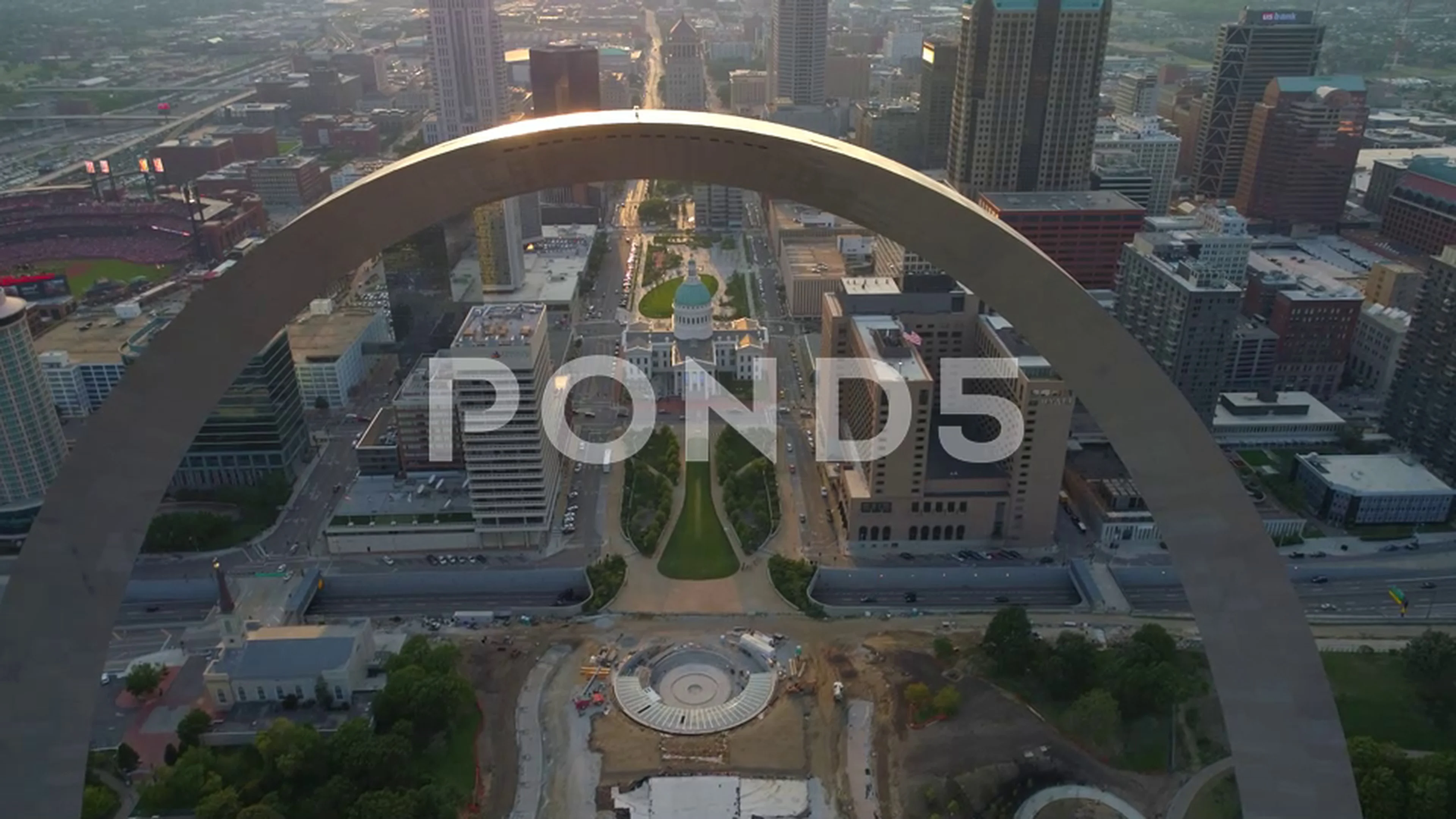 OverflightStock™  Night View of Busch Stadium and Gateway Arch St Louis  Missouri Aerial Stock Footage