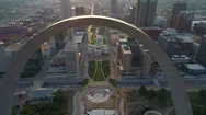 Aerial Orbit St Louis Arch Flyover And Tilt Down Stock Footage