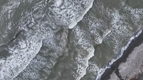 Aerial Orbit Top Down Murky Coastal Waves Makassar Indonesia Vídeo Stock 332749644