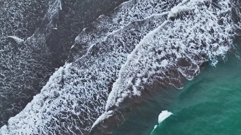 Aerial Orbit Top Down Waves Over Rocky Reef Pangandaran Vídeo Stock 332749656