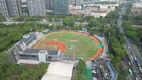 Aerial Orbit View of Baseball Field in Shenzhen, China Stock Footage 303283513