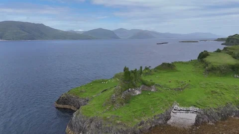 Aerial Orbit View of Castle Coeffin Ruins | Lismore Island Scotland Stock Footage 331312073