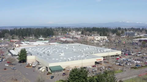 Aerial orbit view of Fred Meyer store in Portland Oregon. Video stock 161630859
