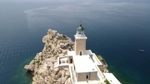 Aerial orbit view of the Melagavi Lighthouse Stock Footage 336491280