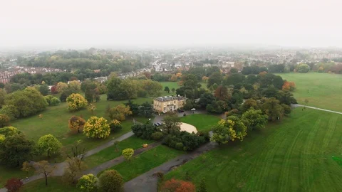 Aerial orbit view of a park with a typical Victorian village in South London Video stock 97381146