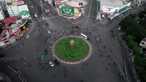 Aerial Orbit View Of Phu Lam Traffic Roundabout In Ho Chi Minh City Stock Footage 343872524