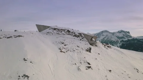 Aerial orbit view of a super modern gallery/museum on top of a mountain in Stock-Footage 123830958