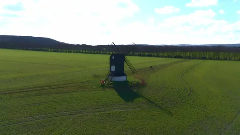 Aerial Orbit of Windmill with countryside view Stock Footage 330191236