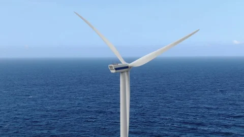Aerial orbit of Windmill with ocean in background Video stock 102611445
