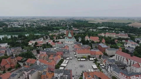 Aerial Orbital Flight Left Over Gniezno Market Square and Cathedral Video stock 325815012