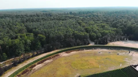 Aerial orbiting drone shot of the pyramide of Austerlitz, The Netherlands Stock Footage 230303217