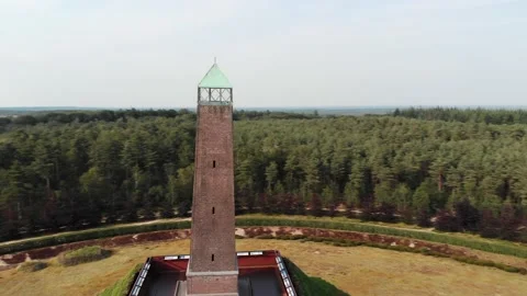 Aerial orbiting drone shot of the pyramide of Austerlitz, The Netherlands Stock Footage 230303228