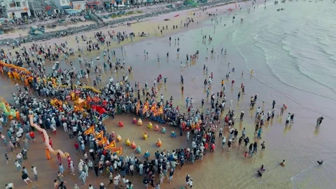 Aerial orbiting shot of Cheo Ba Trao team at Nghinh Ong Whale Festival, Vietnam Stock Footage 334451879