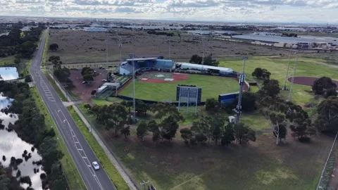Aerial orbiting view of an empty baseball stadium Video stock 341919231