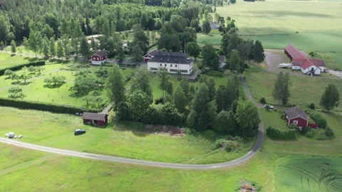 Aerial orbiting view of Marbacka manor in Sunne, Sweden Stock Footage 346714929
