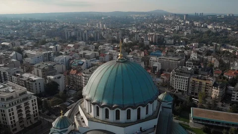 Aerial orbiting view of the temple of Saint Sava in Belgrad from the Sky. One Stock Footage 120124370