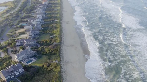Aerial of Outer Banks Beach Front Homes Near Duck, NC Stock Footage