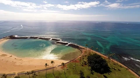 Aerial over Ala Moana &amp; Magic Island Stock Footage 45869200