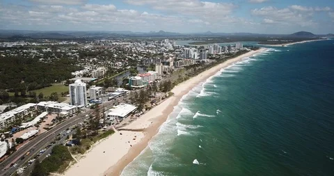 Aerial over Alexandra beach on the Sunshine Coast Stock Footage