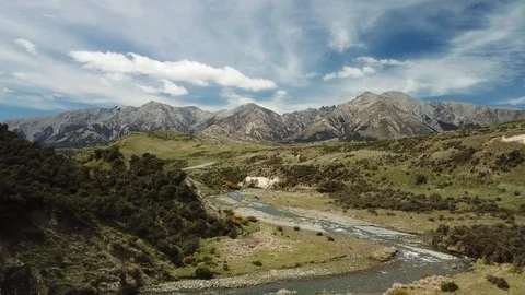 Aerial over Arthur's Pass Stock Footage 101813290