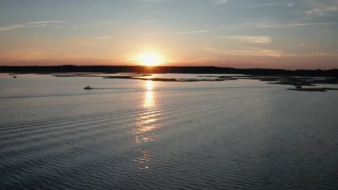 Aerial over the Bay During Sunset Stock Footage 136023500