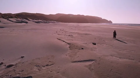 Aerial Over Beach With Model Stock Footage 127816022