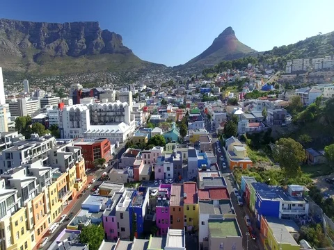 Aerial over Bo Kaap Houses in City of Cape Town, South Africa Stock Footage