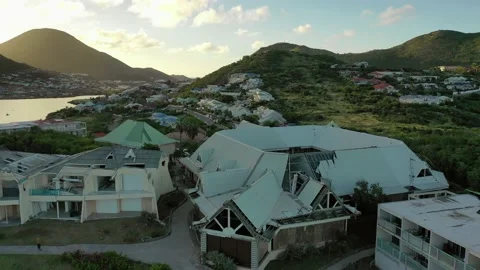 Aerial Over Broken Down Building Towards Sunset Stock-Footage 145206652