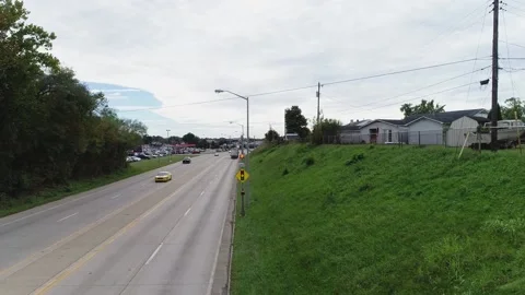 Aerial over city interstate Stock Footage 160808618