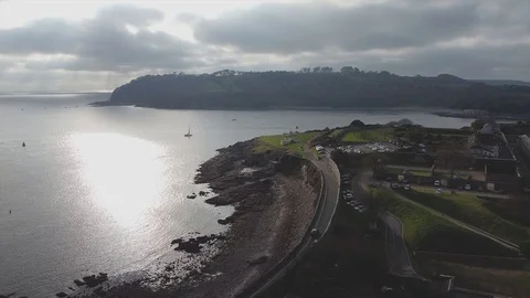 Aerial over coast sunlight Stock Footage 122215703