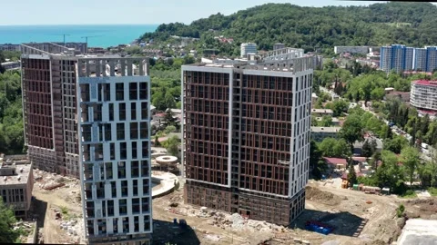 Aerial over the construction site. work as construction, builders work 動画素材 155042362