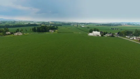 Aerial Over Corn Fields Flying Toward Barn and Farm House 스톡 동영상 112682135
