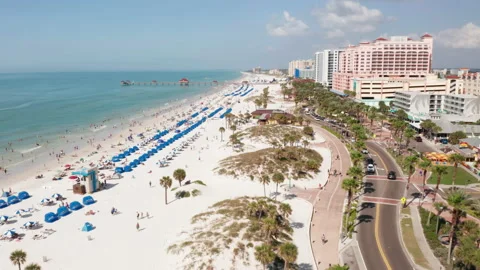 Aerial Over Crowded Florida Best Sandy Beach Stock Footage 131202010